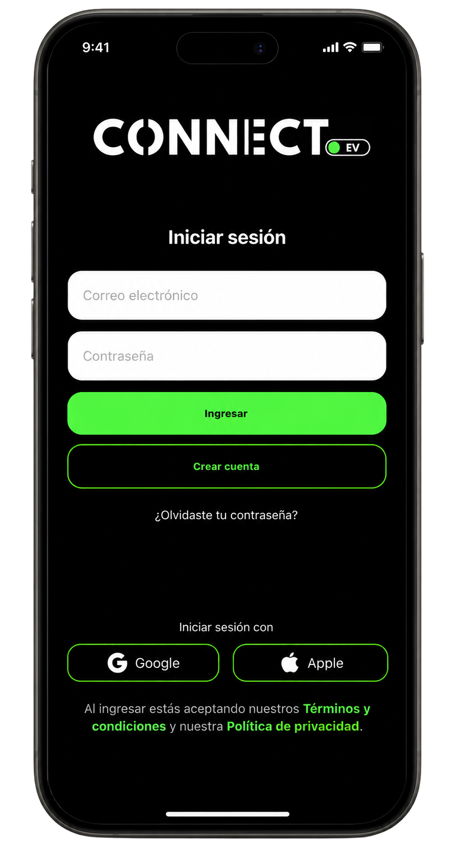 CONNECT EV - inicio de sesión